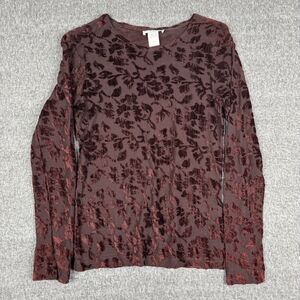 Vintage Mevisto Sheer Floral Top Long Sleeve Women’s Small Red‎ Whimsigoth 90s